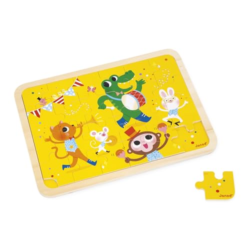 Janod J07125 Holzpuzzle 24 Teile Kinder ab 4 Jahren-Inklusive Modell + 5-Fehler-Spiel auf dem Tablett-Fördert Konzentration und Beobachtungsgabe-FSC-Produkt-J07125, Yellow von Janod