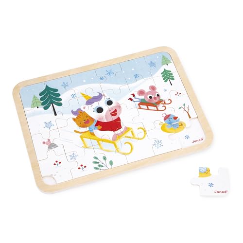 Janod J07127 Holzpuzzle 24 Teile Kinder ab 4 Jahren-Inklusive Modell + Spiel mit 5 Fehlern auf dem Brett-Fördert Konzentration und Beobachtungsgabe-FSC-Produkt-J07127, White von Janod