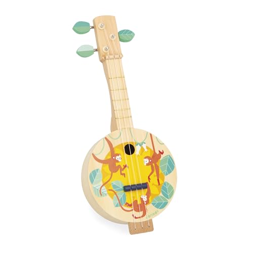 Janod - Banjo aus Holz - Musikinstrument für Kinder - 3 Ersatzsaiten enthalten - Spielzeug zur Imitation und musikalischen Früherziehung - Banjo Guitar Kind - Ab 3 Jahre - J07661 von Janod