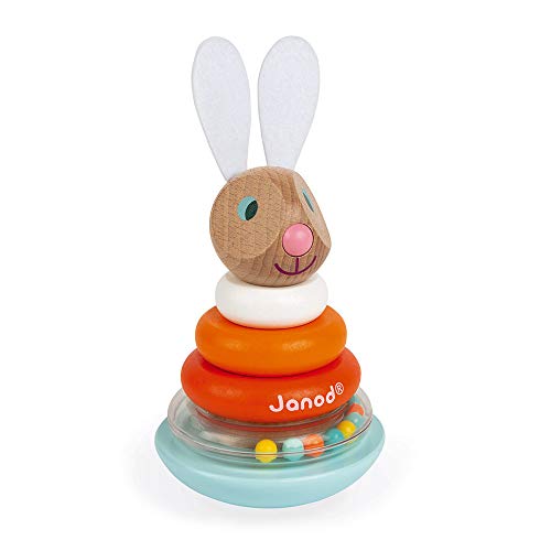 Janod - Stackable Culbuto Rabbit (Wood) - Wooden Early-Learning Toy - Educational Game - Fine Motor Skills - 12 Months - J08248 von Janod