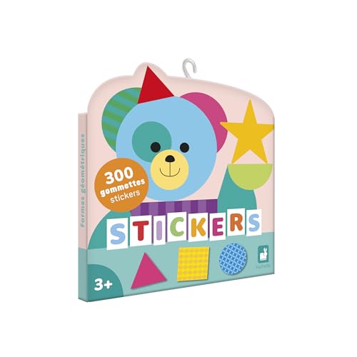 Janod - Pack 300 Gummibärchen - Stickermappe mit Aufklebern Format 3x3cm - Geometrische Formen - Ab 3 Jahre + - Kreative Freizeitgestaltung für Kinder - Schulung der Feinmotorik und Konzentration von Janod