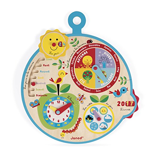 Janod J09617 Lern-Kalender für Kinder „Au Fil du Temps“, aus Holz, für Kinder ab 3 Jahren, französische Version von Janod