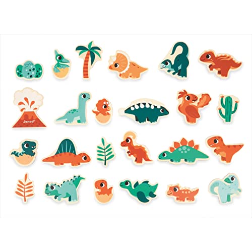 Janod Janod-24 Magnet-Dinos-Spielzeug aus FSC-Holz-Magnetisches Lernspiel-Zubehör für Magnettafel-Dino-Spiel-Ab 24 Monaten, J05839, Mehrfarbig, Medium von Janod