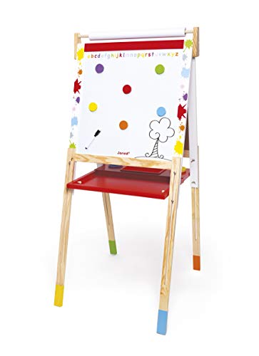 Janod Kids Wooden Double Sided Easel ‘Splash’ - Dynamic, Height Adjustable - Magnetic Whiteboard + Chalk Board - Including 13 Accessories - From 3 Years Old, J09611 Janod Kids Wooden Double Sided Easel ‘Splash’ - Dynamic, Height Adjustable - Magnetic Whiteboard + Chalk Board - Including 13 Accessories - From 3 Years Old, J09611 von Janod