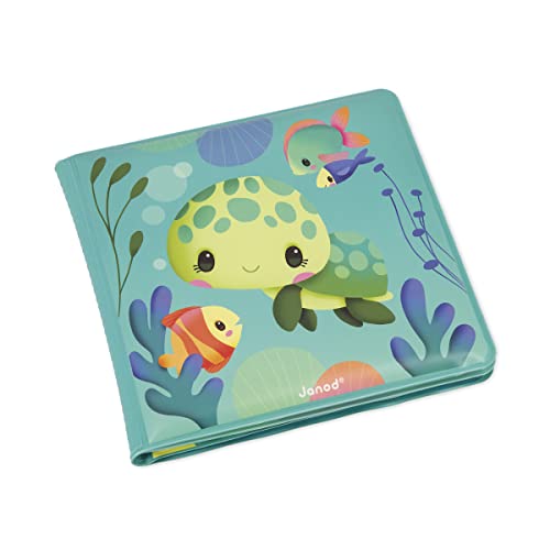 Janod The Life of Sea Turtles Magisches Badebuch-Leben der Meeresschildkröten-8 Bebilderte Seiten-Zaubertinte-Badewannenspielzeug-Babyspielzeug-Ab 10 Monaten, J04721, Mehrfarbig, S von Janod