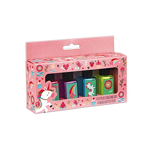 Janod - Set mit 4 Mini-Textmarkern Thema Einhorn - Nagellack-Form - Ab 7 Jahren, J07861 von Janod