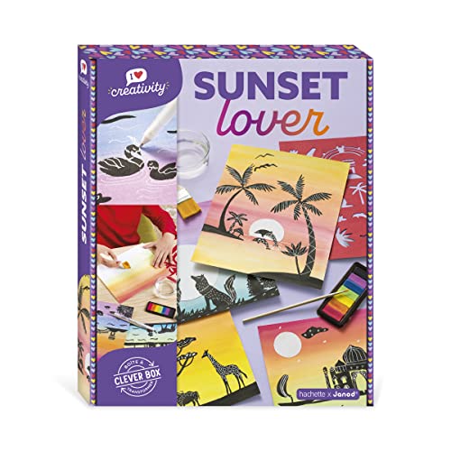 Janod - Sunset Lover - I Love Creativity - 5 Bilder zum Erstellen - Aquarell- und Schablonenmalerei - Kreatives Hobby Kinder - Feinmotorik und Konzentration - Ab 8 Jahre, J07737, Mittel von Janod