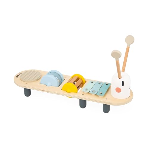 Janod - Sweet Cocoon Musikbank Raupe - 5 Musikaktivitäten für Kinder - Musikalische Früherziehung - Spielzeug aus FSC-Holz - Ab 12 Monaten, J04058 von Janod