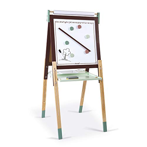 Janod - Tafel aus Holz Double Face Taupe und Grün - Skalierbar, höhenverstellbar - Magnetisches Whiteboard + Schiefer für Kreide - 13 Zubehörteile im Lieferumfang enthalten - Ab 3 Jahren, J09632 von Janod