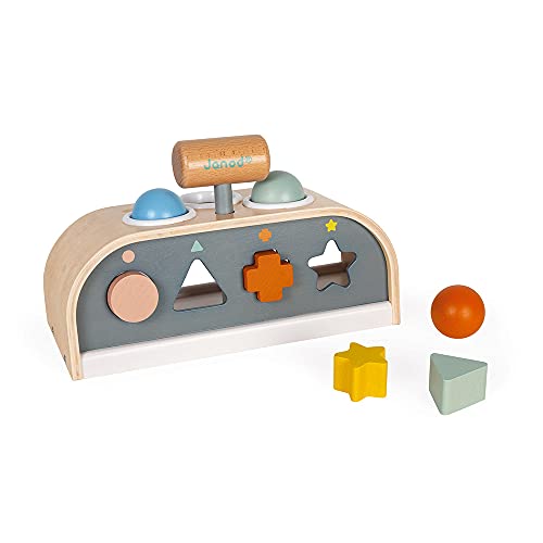 Janod - Tap Tap Sweet Cocoon - Klopfspiel mit Formensortierer und Steckspiel - 3-in-1 Holzspielzeug - FSC-Zertifiziertes Montessori Lernspiel - Baby Spielzeug Ab 1 Jahr, J04409 von Janod