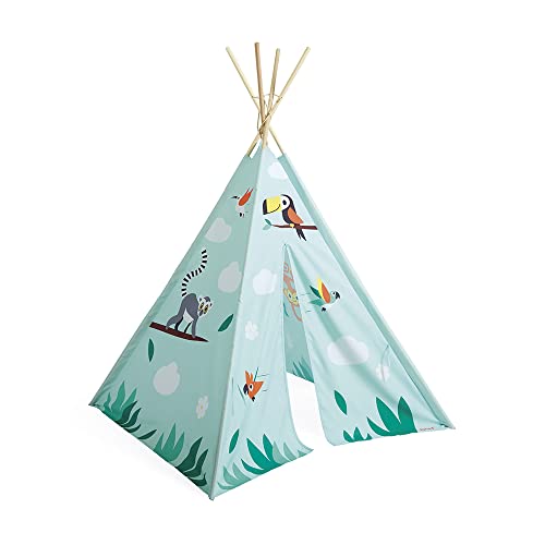 Janod - Tropik Kinder-Tipi - Kinderzimmer-Dekoration - Höhe 160 cm - Transporttasche inklusive - FSC-zertifiziert - Wasserfarbe - Ab 2 Jahren, J08263 von Janod