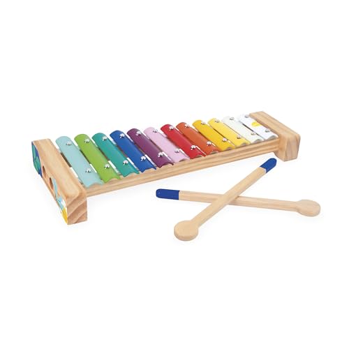 Janod Xylophon aus Holz und Metall-Musikinstrument für Kinder-12 Tasten und 2 Schlägel enthalten-Spielzeug zur Imitation und musikalischen Früherziehung-Wasserfarben-Ab 18 Monaten, J07663 von Janod