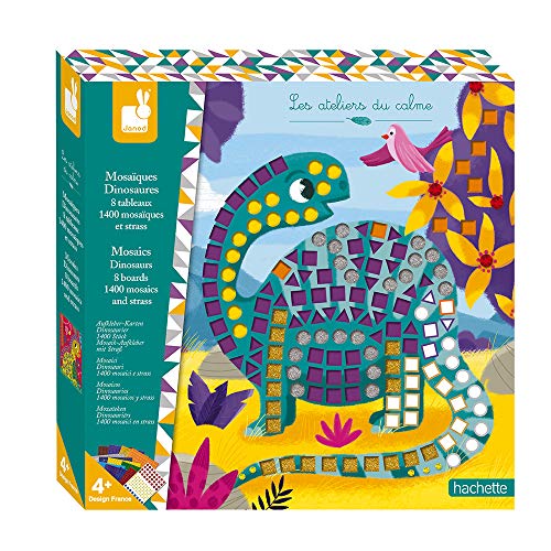 Janod - From 4 years old - Creative Kit - Dinosaur Mosaics - Calm Workshops - Creative Leisure - Dexterity and Concentration - J07903, Mehrfarbig. von Janod