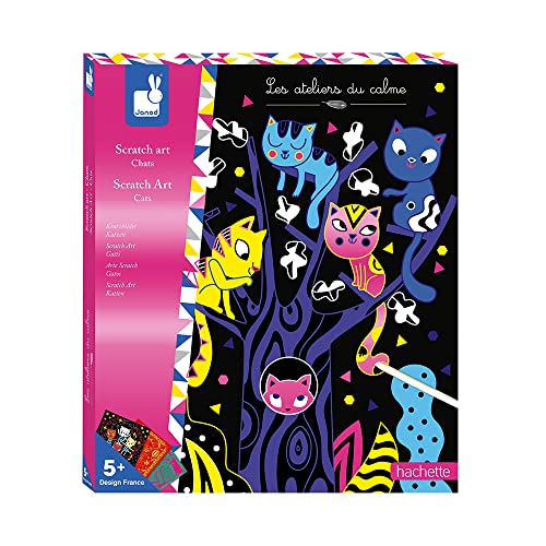 Janod - Scratch Art Cats - Les Ateliers du Calme - Childrens Creative Leisure Kit - Encourages Fine Motor Skills and Creativity - Suitable for ages 5 and up - J07894 von Janod