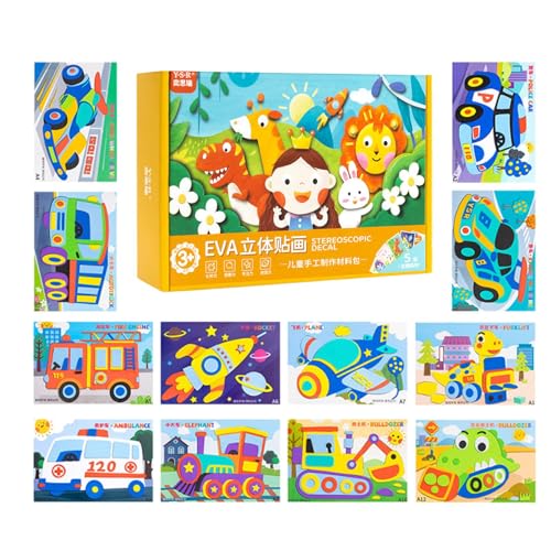3D-Puzzlespiele-Zeichnungsaufkleber, 3D-Puzzle-Zeichnungsaufkleber | 12-teiliges Aufkleberset für Reisespielzeuge für Kleinkinder - Handgefertigtes dreidimensionales Puzzlespiel-Lernspielzeug mit reic von Janurium