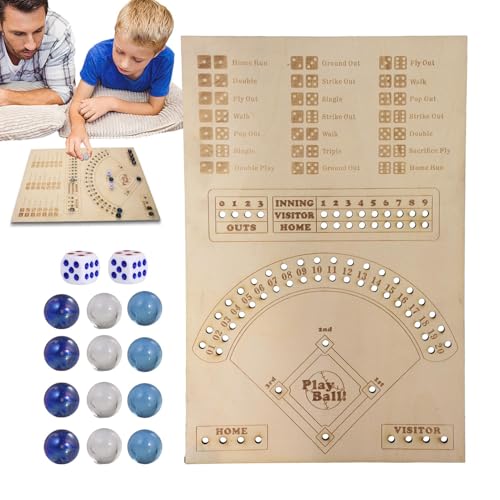 Baseball-Brettspiel – Holzwürfel-Brettspiel, Marmorbrett-Würfelspiel | 12 Flipper-Familiensport-Brettspiele, pädagogisches Baseball-Brettspiel, Würfel-Marmor-Brettspiel für Kinder und Familie und Freu von Janurium