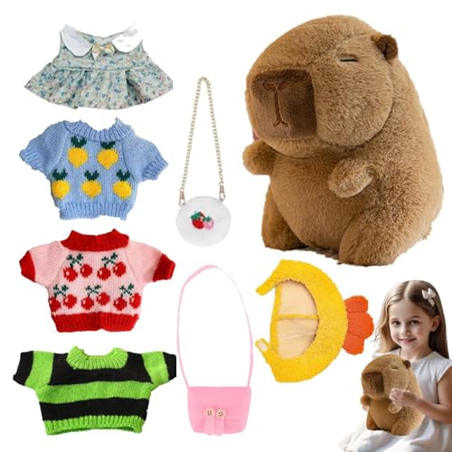 Gefülltes Capybara-Plüschtier, Capybara-Plüsch,Capybara mit Kopfbedeckung 4 Kleidung & Accessoires - Weiches, bezauberndes Dress Up Capybara-Plüschtier, 25 cm großes Cartoon-Festival-Puppenspielzeug f von Janurium