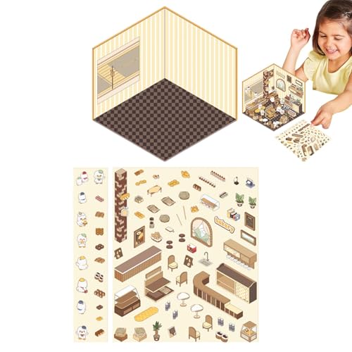 Janurium Erstellen Sie Aufkleber für Ihr Zuhause – leichte Miniatur-Szenenaufkleber, 3D-Effekt-Album-Heimaufkleber, Szenenaufkleber für kleine Kinderzimmer, Miniaturhausaufkleber, Aufkleber von Janurium