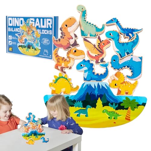 Janurium Holzdinosaurierblöcke, Dinosaurierbausteine | Playset -Bausteine Stapelspielzeug,Bildungsspielzeug STEM -Bauen, interaktives Familienspiel für Feinmotorik -Fähigkeiten von Janurium