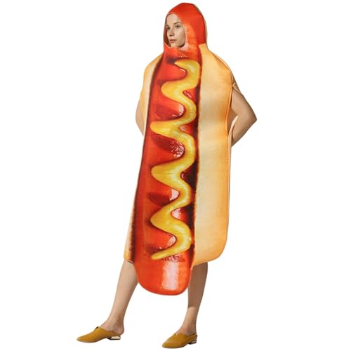 Janurium Hotdog-Kostüm für Erwachsene – lustiges Unisex-Outfit für Erwachsene | Cosplay-Zubehör, Hot-Dog-Kostüm für Halloween, Weihnachten, Neujahr, Valentinstag von Janurium