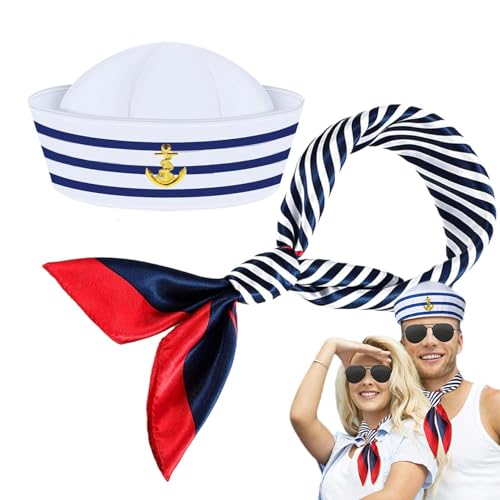 Janurium Kapitänsmütze für Herren - Matrosenschiff Cap Schal Set - Marine Zubehör Fun Marines Style Caps Exquisite Marine Outfit für Kostüme Aufführungen von Janurium