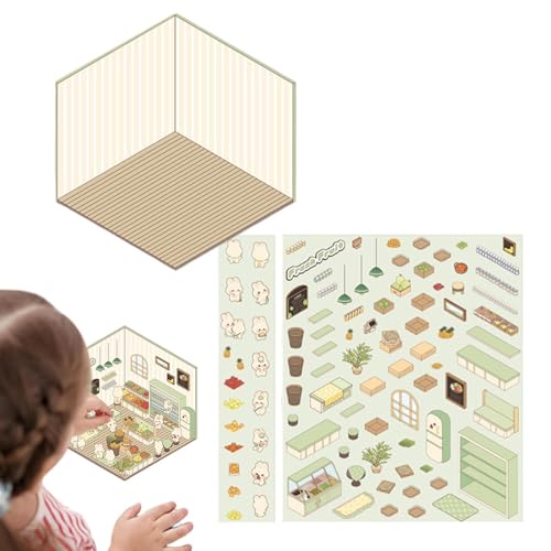 Janurium Machen Sie Ihre eigenen Hausaufkleber – Leichter Landschaftsaufkleber mit 3D-Effekt | Kleine Raumszenen-Aufkleber für Kinder, Miniatur-Haus-Aufkleber, dekorative Scrapbook-Aufkleber von Janurium