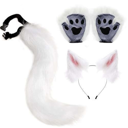 Janurium Set mit Wolfsohren, Schwanz und Handschuhen – leichtes Wolfskostüm | Halloween-Weihnachtsparty-Kostüme, Wolf-Kostüm für Erwachsene Frauen von Janurium