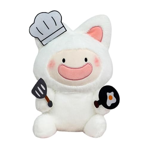 Janurium Tiny Chef Plüschtier, Tiny Chef Stofftier | Entzückende weiße Fuchs-Koch-Plüschpuppe | 9,84 Zoll weiches Stofftier, niedliches Plüschtier, Puppenkissen für Sofa, Bett, Kinderzimmer, Auto von Janurium