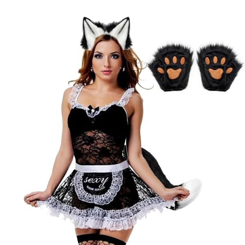 Janurium Wolfsohren und Schwanz-Set – leichte Halloween-Wolfsschwanz-Clip-Ohrhandschuhe | Künstliche Wolfsohren, Schwanzhandschuhe, Halloween-Zubehör-Set für Frauen von Janurium