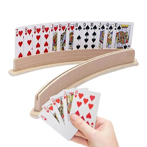 Spielkartenhalter – Spielkartenständer Aus Holz, Pokerständer Aus Holz, Kartenspiel-Organizer, Gebogener Freihändiger Kartenhalter Aus Holz – 2 Kartenständer, Spielzubehör Für Canasta, Poker, Binokel von Janurium