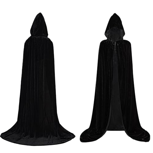 Umhang mit Kapuze, Halloween Kostüme Schwarzer Cape Vampir Mittelalter Umhang für Damen Herren Erwachsene und Kinder, Darth Vader Cape Mittelalter Mantel für Halloween Karneval Cosplay von Jaoucue