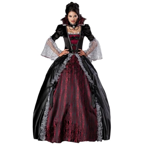 Jaoxiuozi Damen Abendkleid Geist Lange Kleid Viktorianische Mittelalterliche Ballkleider Maskerade Karneval Halloween Cosplay Kostüm (Schwarz, XL) von Jaoxiuozi