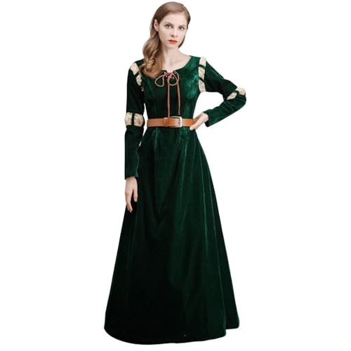 Jaoxiuozi Damen Langarm Mittelalter Lang Festliche Party Kleid Vintage Gothic Cocktailkleid Cosplay Halloween Karneval Maskerade Kostüm (Grün, M) von Jaoxiuozi