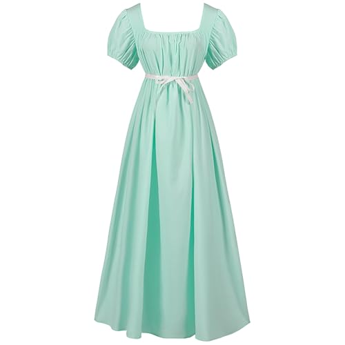 Jaoxiuozi Damen Mittelalter Lange Kleid Elastisch mit Hoher Taille Maxi Kleider Frauen Mittelalterlicher Einfarbige Performance Kostüm (Grün, M) von Jaoxiuozi