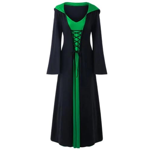 Jaoxiuozi Frauen Mittelalterliches Kleid mit Trompetenärmel Gothic Kleider Damen Mittelalter Kleidung für Halloween Karneval Kostüm (Grün, L) von Jaoxiuozi