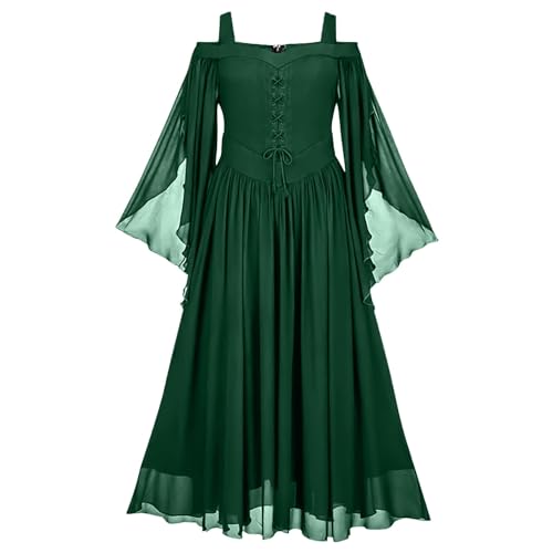 Jaoxiuozi Frauen Retro Cocktailkleider Damen Übergröße Modisches Gothic Kleid Partykleid Chiffonkleid für Halloween Karneval Kostüme (Grün, L) von Jaoxiuozi