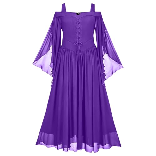 Jaoxiuozi Frauen Retro Cocktailkleider Damen Übergröße Modisches Gothic Kleid Partykleid Chiffonkleid für Halloween Karneval Kostüme (Lila, L) von Jaoxiuozi