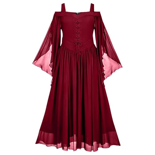 Jaoxiuozi Frauen Retro Cocktailkleider Damen Übergröße Modisches Gothic Kleid Partykleid Chiffonkleid für Halloween Karneval Kostüme (Rot, S) von Jaoxiuozi