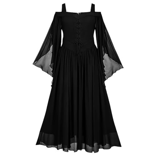 Jaoxiuozi Frauen Retro Cocktailkleider Damen Übergröße Modisches Gothic Kleid Partykleid Chiffonkleid für Halloween Karneval Kostüme (Schwarz, XXL) von Jaoxiuozi