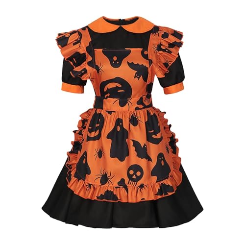 Jaoxiuozi Halloween Kürbisse Kostüm Damen Niedliche Puppe Ausschnitt Mini Kleid mit Schürze Erwachsene Frauen Karneval Party Cosplay (Orange, L) von Jaoxiuozi