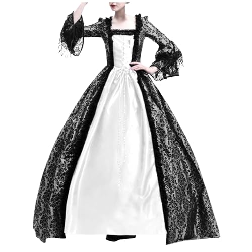 Jaoxiuozi Mittelalter Kleidung Damen Gothic Kleid Kostüm Partykleid Trachtenkleid Maxikleid für Halloween Karneval Oktoberfest Cosplay (Weiß, S) von Jaoxiuozi