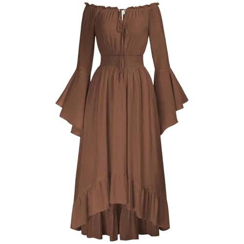 Jaoxiuozi Mittelalterliches Damen Kleid Mittelalter Vintage Maxikleid Boho Lange Kleider Karneval Halloween Party Kostüm für Erwachsene (L) von Jaoxiuozi