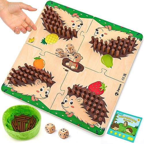 Japace Igel Spielzeug Würfelspiel, Brettspiel aus Holz mit Würfeln, Mathe-Feinmotorik Spiel & Zählspielzeug, Montessori Lernspielzeug ab 3 4 5 Jahre, Familienspiel Reisespiel Geschenk für Kinder von Japace