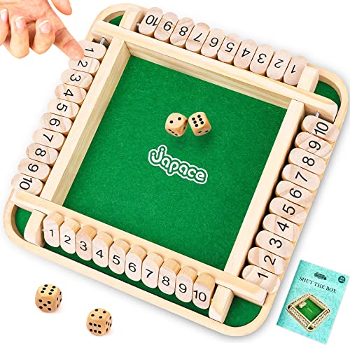 Japace Shut The Box Spiel, Brettspiel aus Holz, 4 Spieler Würfelspiel Mathematik Lernspielzeug Kinder Brettspiel Familie ab 3 4 5 6 + Jahre, Reisespiele Erwachsene Traditionelle Kneipenspiele von Japace