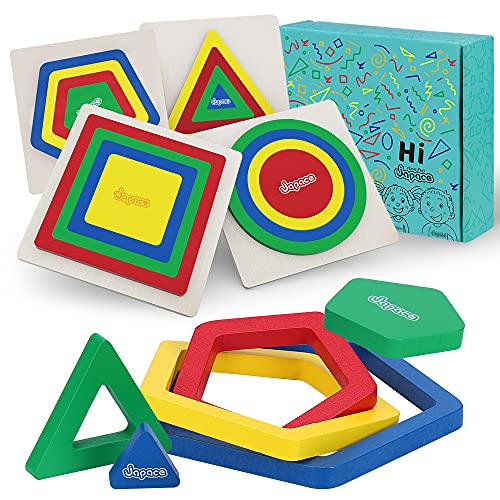 Japace Regenbogen Holz Puzzle ab 1 2 3 Jahre, 4 Set Geometrische Formen Steckpuzzle Kinder Holzpuzzle, Vorschule Pädagogisches Montessori Spielzeug ab 1 2 3 Jahre Junge Mädchen Geschenk von Japace