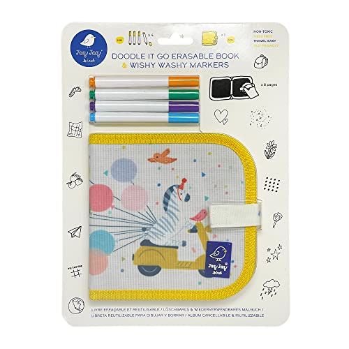 Jaq Jaq Bird 1108079 Abwischbares Kreidemalbuch, Mini-Malbuch Zebra inkl. 4 Wishy Washy Stiften, für Kinder ab 3 Jahren, wiederverwendbares Zeichenbrett für daheim und unterwegs von Jaq Jaq Bird