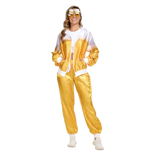 JasGood 80er 90er Kostüm Trainingsanzug Jacke Hose Party Accessoires, 80er Jahre Outfit Retro Anzug Karneval Kostüm Herren für Faschings kostüm Karneval von JasGood