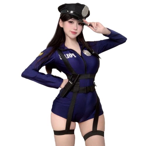 JasmyGirls Halloween Polizei Kostüm für Frauen Erwachsene Cop Cosplay Outfits Anime Swat Role Playing Bodysuit Weiblicher Offizier Uniform von JasmyGirls