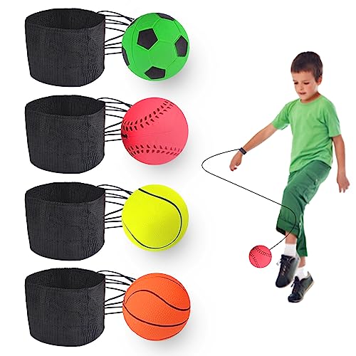 Jastown 4 STK Springball mit Schnur,Ball mit Schnur,Wrist Ball,Ball an Schnur,Balls on Elastic Rope，Handgelenk Returnball Auf einem Schnurrebound Ball, Wrist Rebound Balls von Jastown