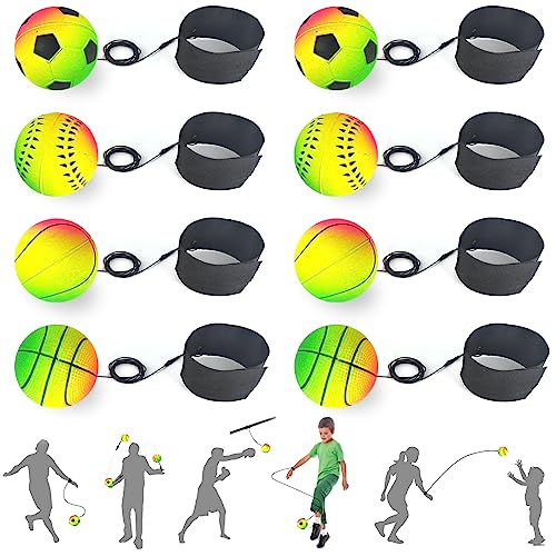 Jastown 8 STK Neon Springball mit Schnur,Ball mit Schnur,Wrist Ball,Ball an Schnur,Balls on Elastic Rope，Handgelenk Returnball Auf einem Schnurrebound Ball,Stressabbau Ball Fingerübungen von Jastown